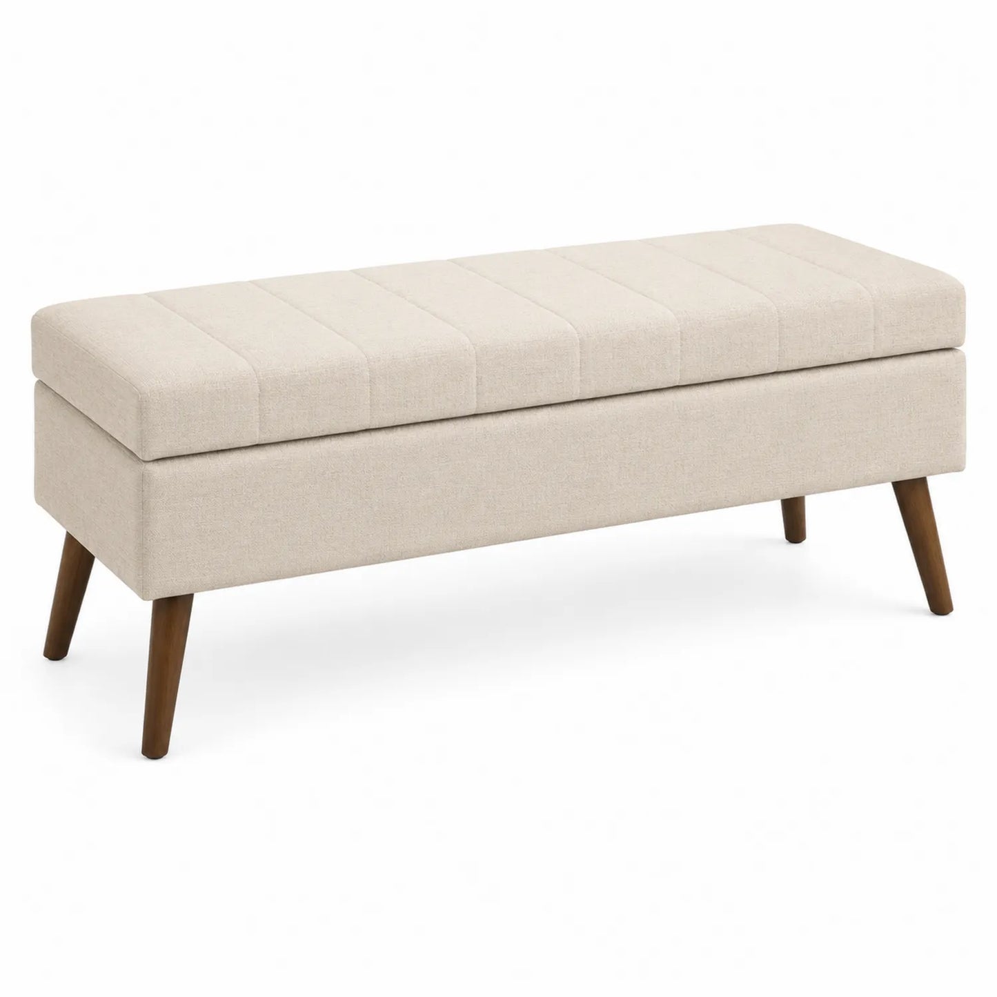 Banc rectangulaire en bois avec revêtement en tissu beige 120 cm