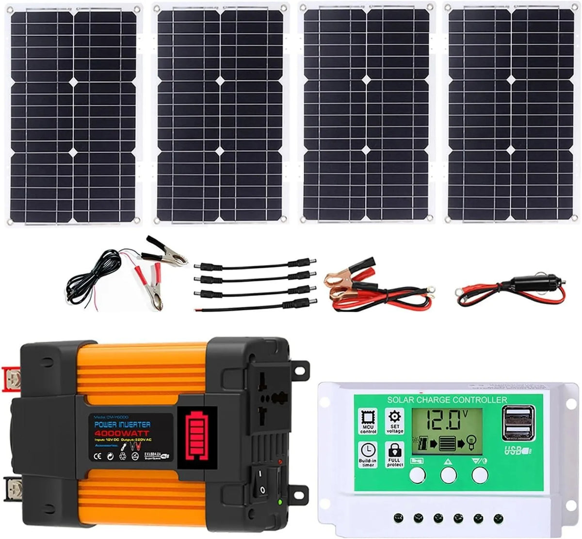 4000W 6000W Kit Onduleur Solaire Complet Avec Régulateur 50A Et Panneaux Solaires 100W Système De Réseau Domestique Pour Les Systèmes De Production