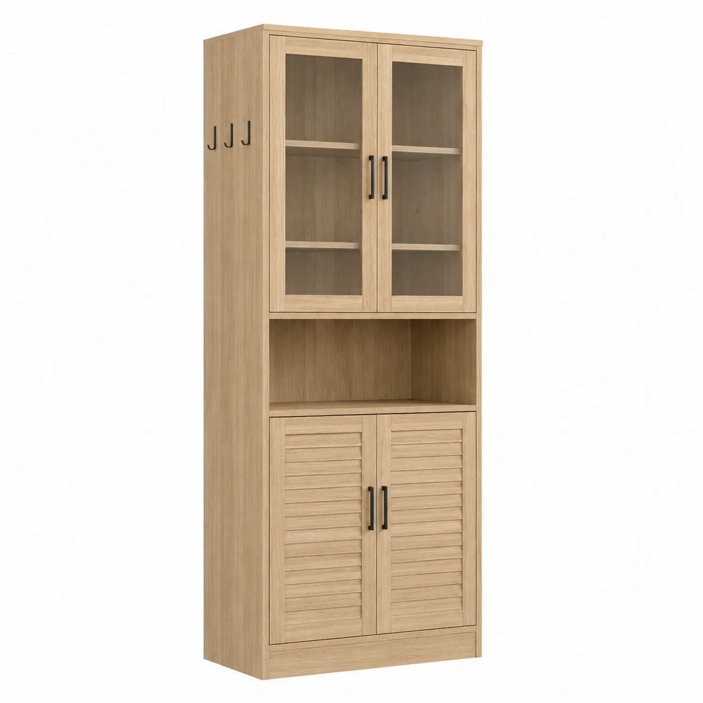Buffet en bois avec portes vitrées et volets en chêne clair