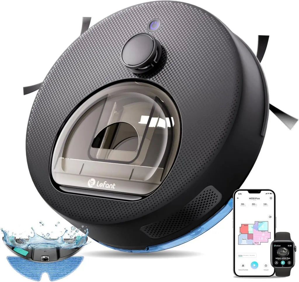 Aspirateur Robot 3 en 1 Lefant M330 Plus avec Navigation LiDAR, 5000Pa, Freemove 3.0, Commande App/Alexa, Noir