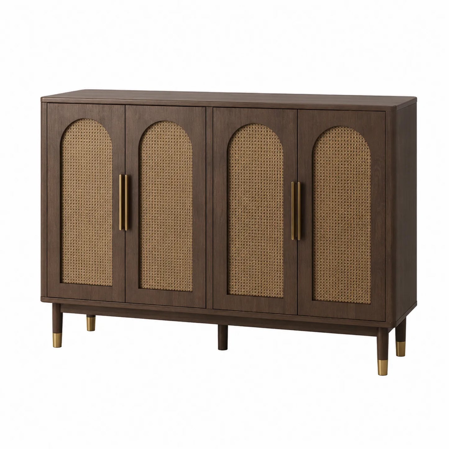 Buffet en bois avec portes en rotin marron