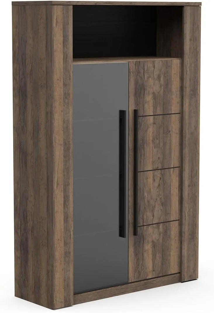 Vitrine et armoire d'exposition – en bois, 2 Portes, 114 × 176 × 40 cm, noir