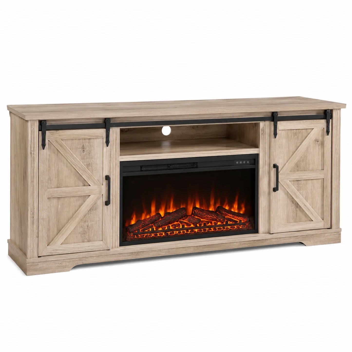 Meuble TV avec cheminée électrique en bois MDF Chêne Clair 152x40x78 cm