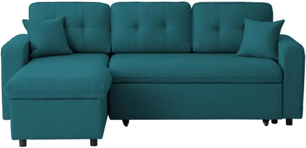 Canapé d'angle et canapé panoramique – réversible, revêtement en tissu, convertible, bleu