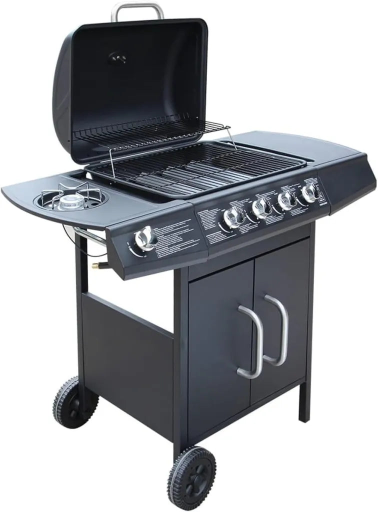 Gril à Gaz 4+1 Zones avec Fumoir Noir - Polyvalent pour Cuisson Extérieure