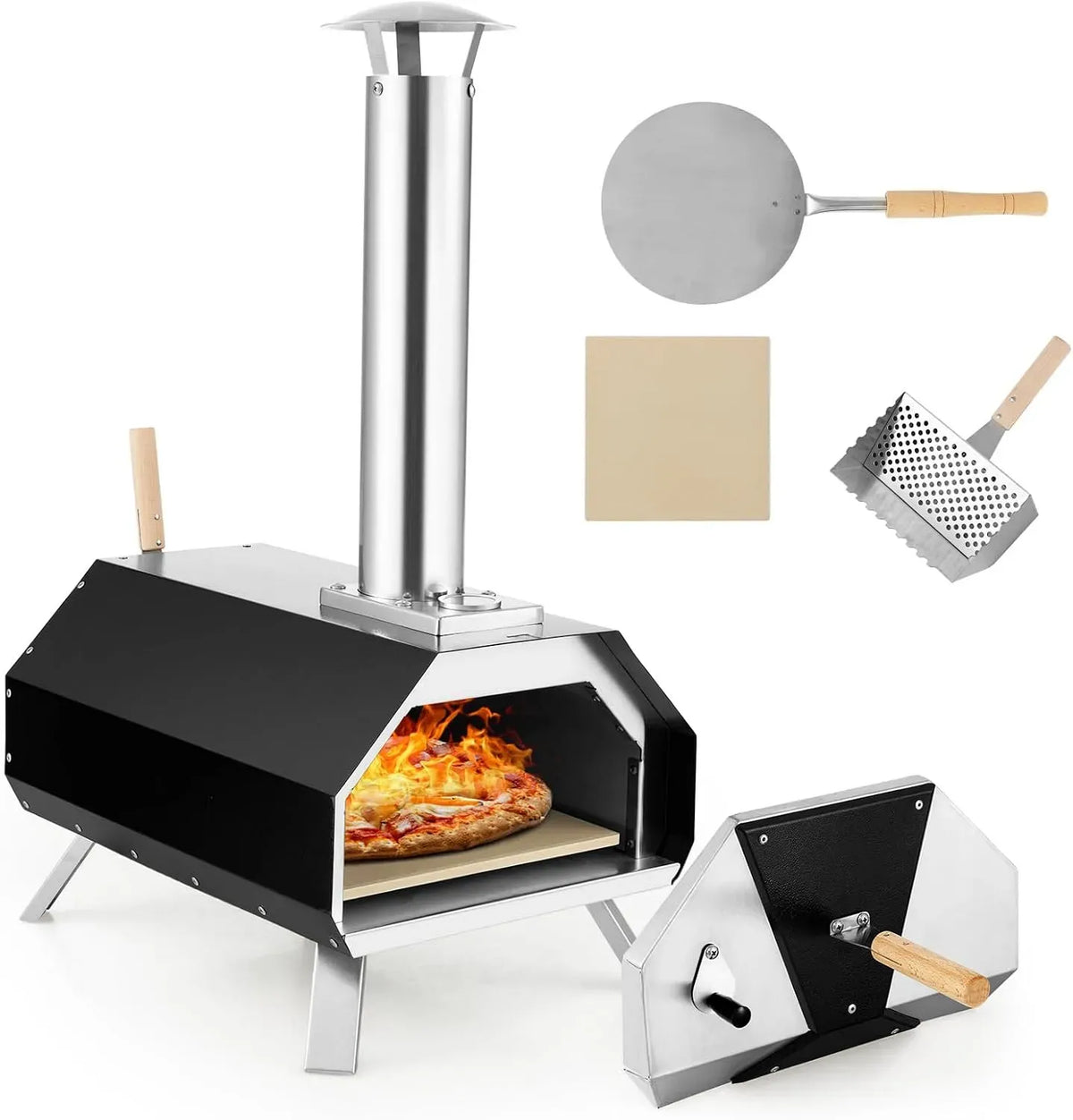 Four électrique à pizza, 30,5cm, COSTWAY, portable, extérieur, amovible, acier inoxydable, 30,5 cm
