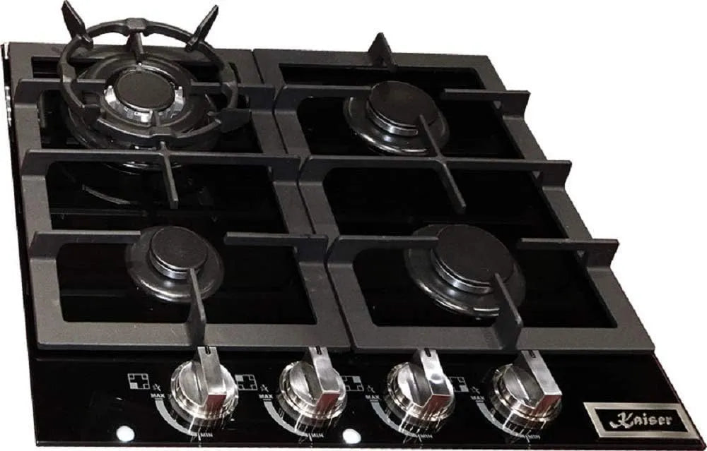 Plaque de cuisson à gaz, 60 cm, 4 foyers, encastrable, autonome, table de cuisson à gaz, noir, Kaiser KCG 6387 Turbo, Brûleurs Supérieurs, Encastrée