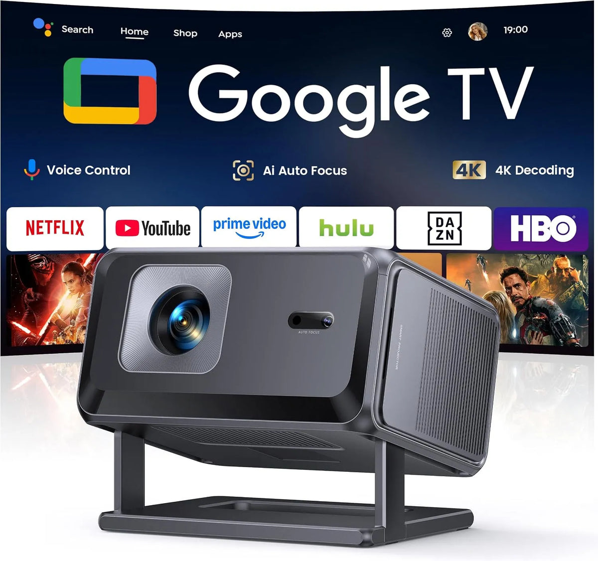 Google 1080P WiFi6 Smart TV, téléviseur, 4K UHD, Wi-Fi, portable, Bluetooth, Full HD, Zoom 50 % pour Home Cinéma, Auto Focus, Contrôle Vocal