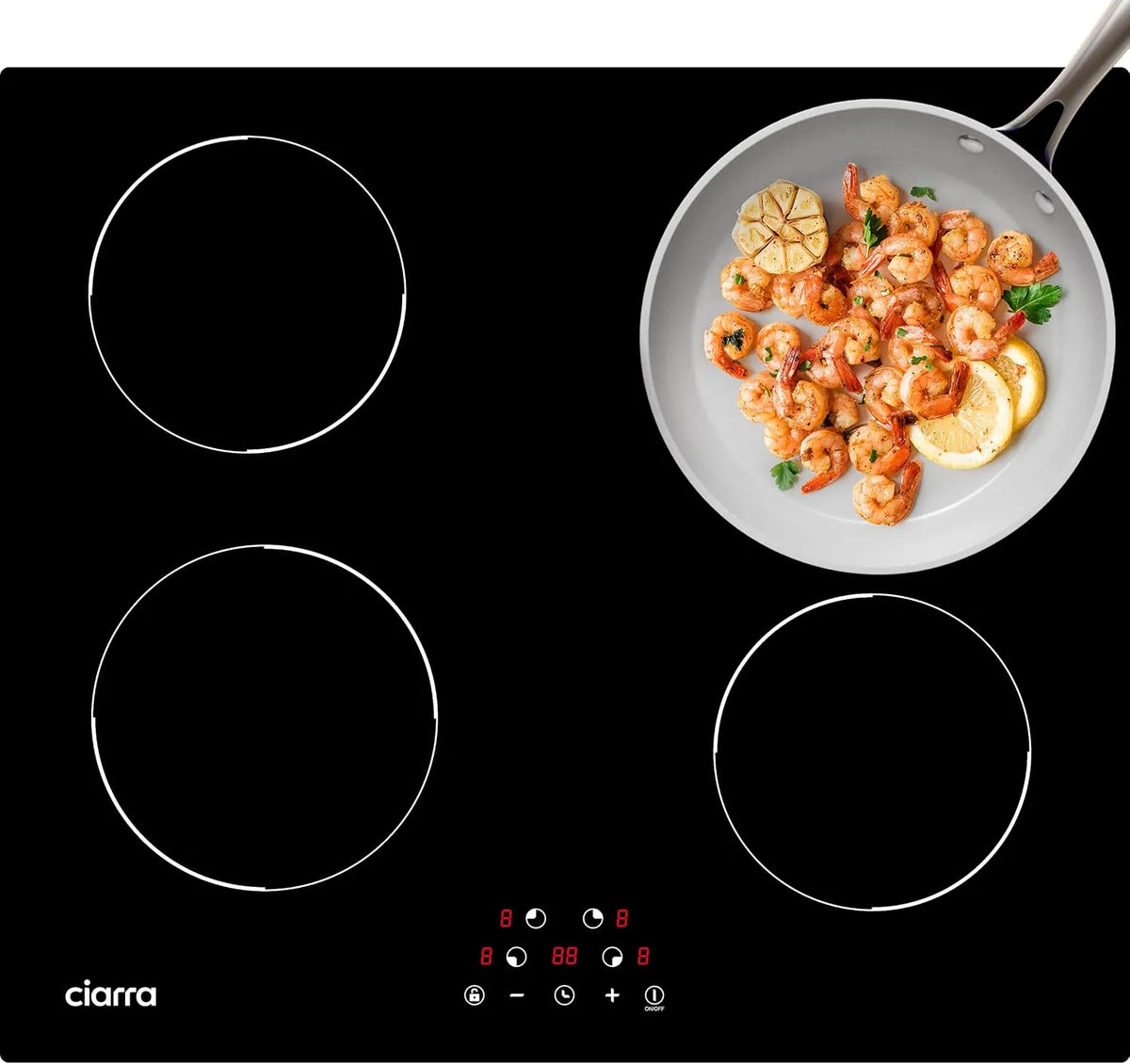 CIARRA CABBIH4-D Plaque à induction, 60cm, 6000 W, table de cuisson à induction, tactile, minuteur, 9 Niveaux de Puissance, Verrouillage Enfant