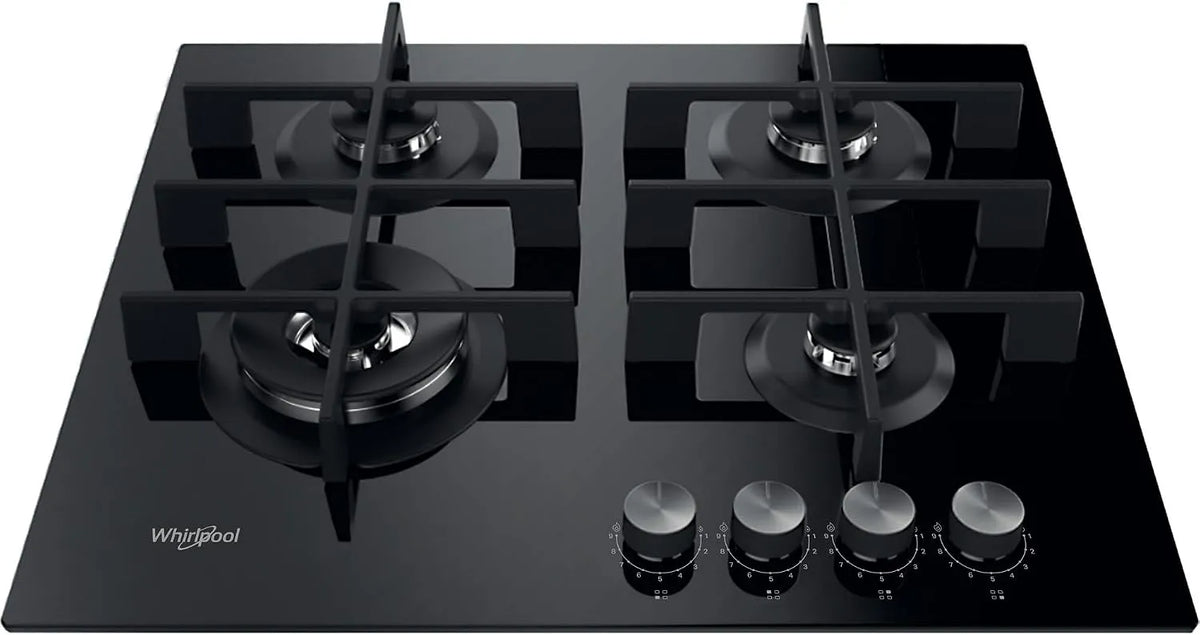 Whirlpool GOWL628NB Plaque de cuisson à gaz, 60 cm, encastrable, table de cuisson à gaz, noir, 59 cm de large, 4 brûleurs