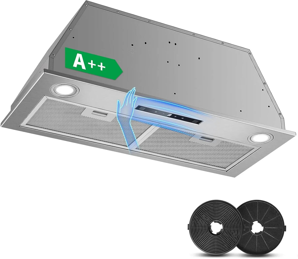Hotte aspirante, 72cm, 400 m3/h, hotte de cuisine, évacuation et recyclage, éclairage LED, 3 vitesses, encastrable, Boost, tactile, 400m3, Gestuelle