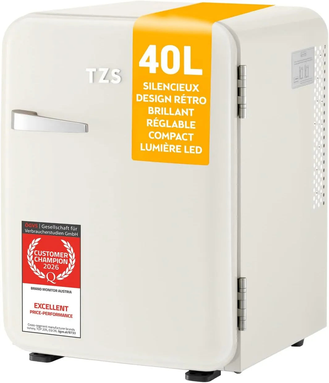 Réfrigérateur, 40 L, silencieux, camping, TZS First Austria, bureau, chambre & hôtel - Crème
