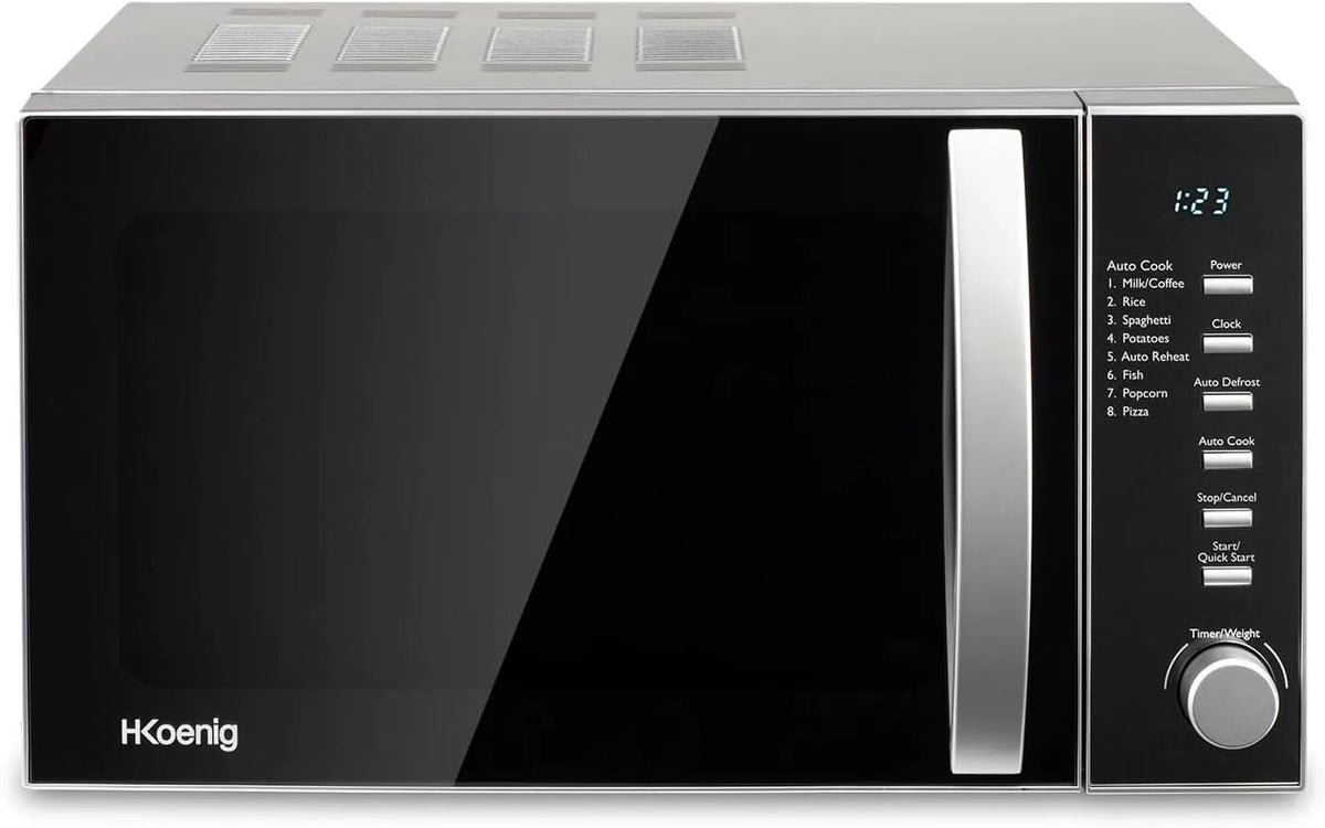 Micro-ondes, 24, 5cm, 20 L, 700 W, H.Koenig VIO2, minuteur, décongélation, noir, Minuterie jusqu'à 60 min, 700W, 6 niveaux de puissance, Design miroir