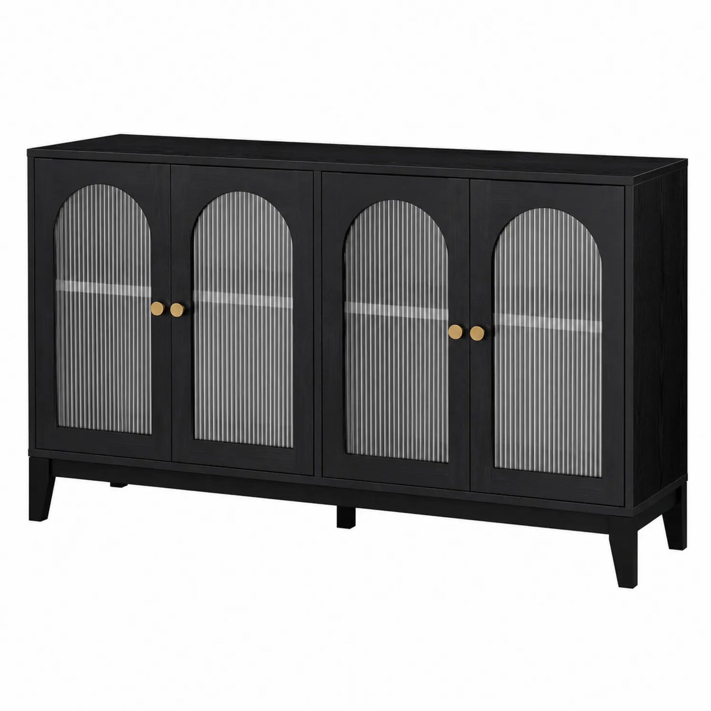 Buffet en Bois avec Portes en Verre Cannelé Noir