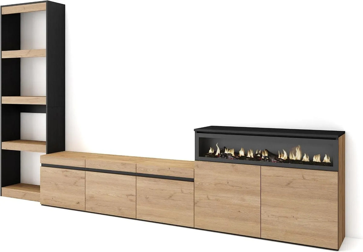 Meuble TV, 65 pouces, 310x186x35cm, décoration de salon, noir