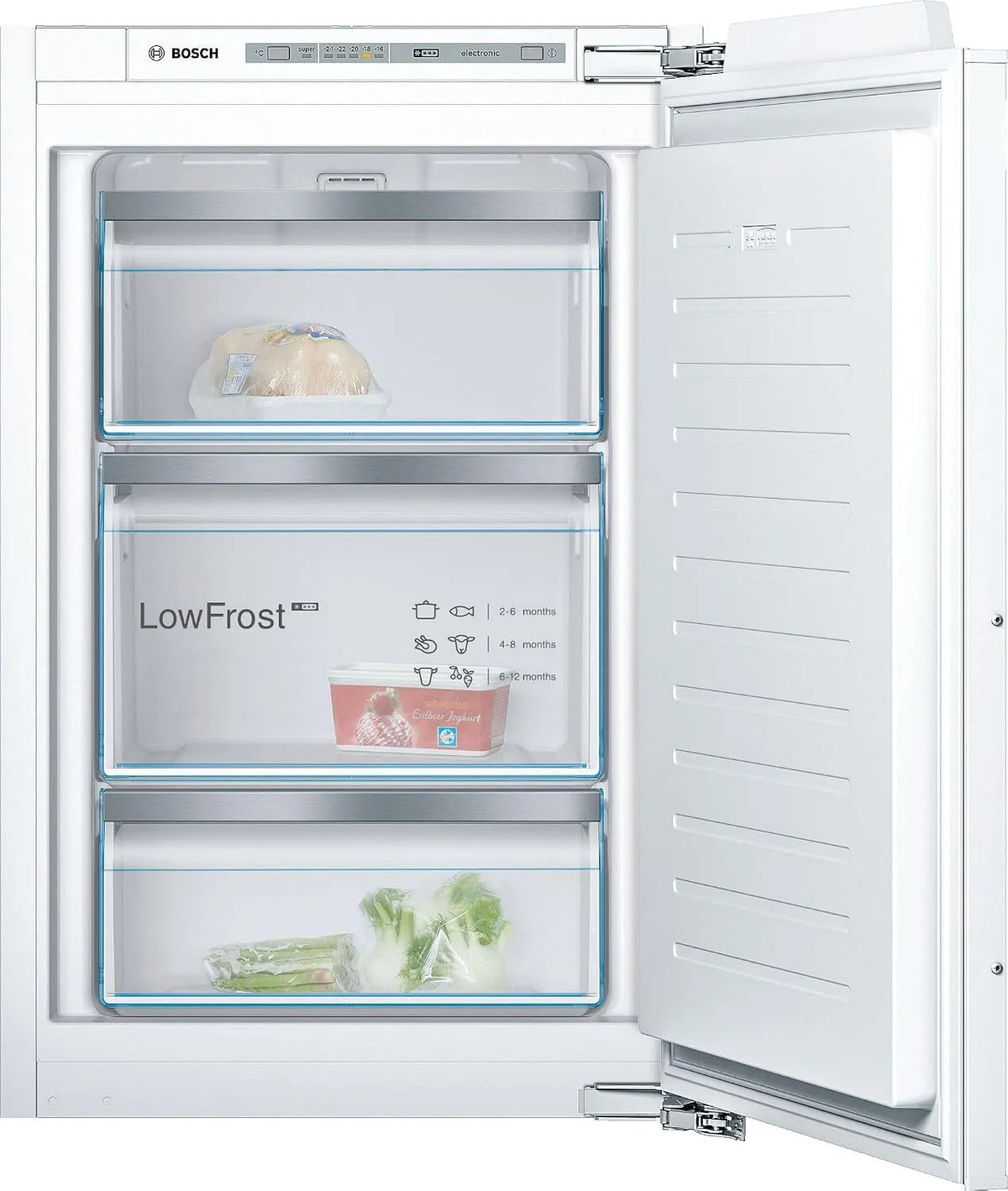 Bosch GIV21AFE0 Congélateur, 96 L, 88 x 56 cm, encastrable, armoire congélateur, SuperFreezing, Série 6, 3 tiroirs, tiroir de congélation Big Box