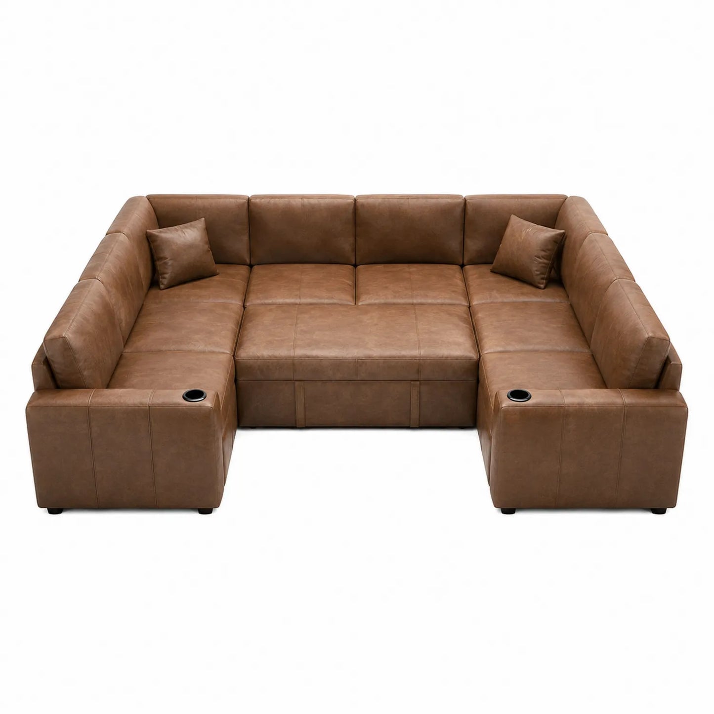 Canapé d'angle en forme de U en cuir synthétique avec porte-gobelets