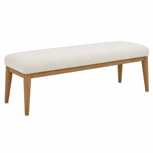 Banc en tissu polyester beige et bois de chêne 120x40x45 cm