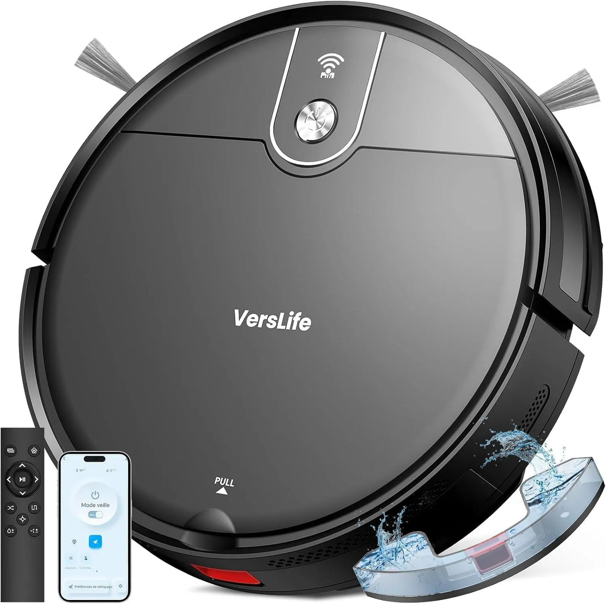 Aspirateur robot: APP, avec télécommande, connexion Wi-Fi, 2 en 1, pour l'entretien automobile, noir