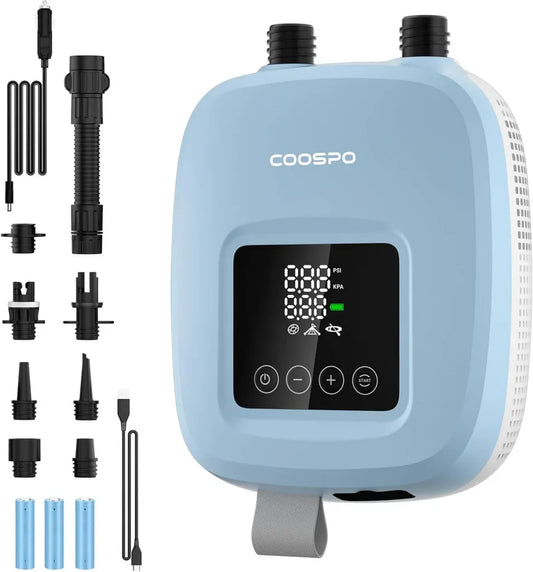 CooSpo Pompe Électrique Haute Pression 20 PSI pour SUP, Kayaks et Paddleboards avec Batterie Rechargeable