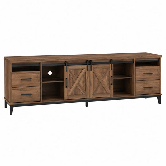 Meuble TV en bois avec portes coulissantes et tiroirs 200x40x60 cm
