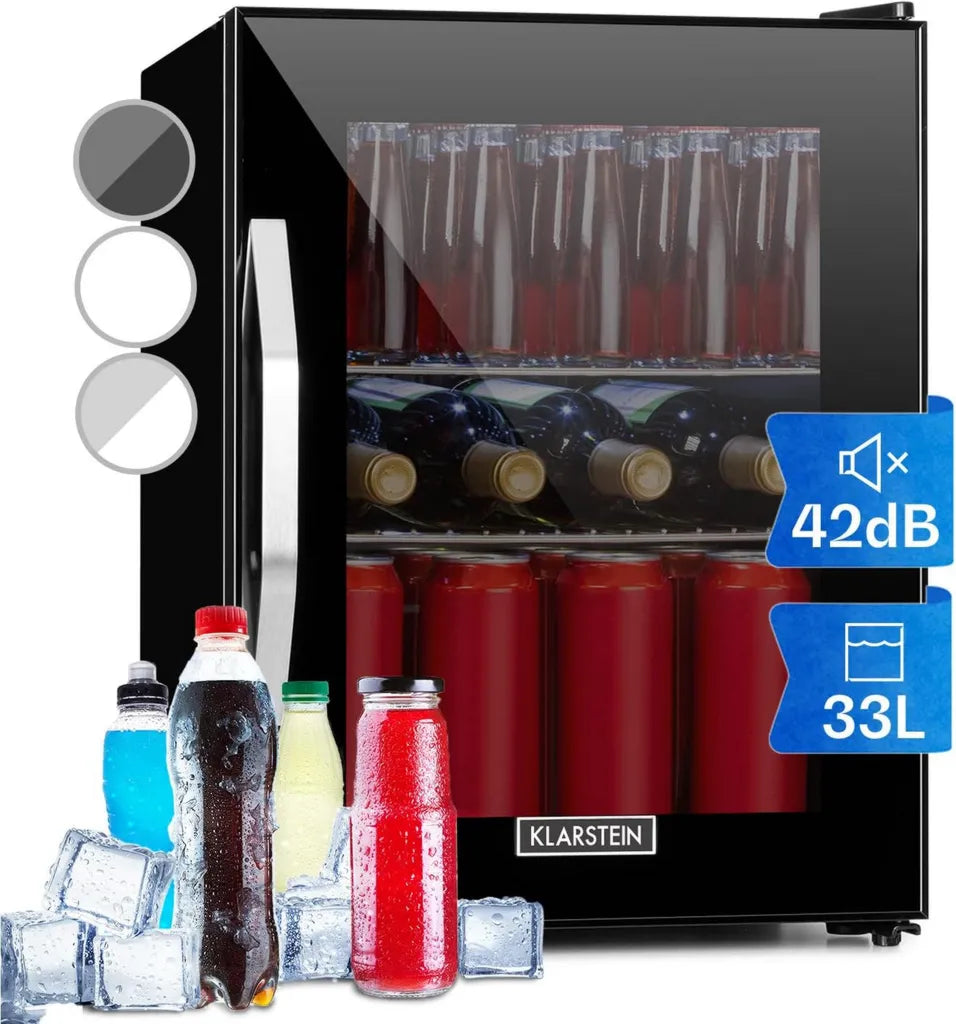 Réfrigérateur Mini Silencieux 33L Klarstein pour Bureau et Camping, Étagères Ajustables, Idéal Boissons et Vin