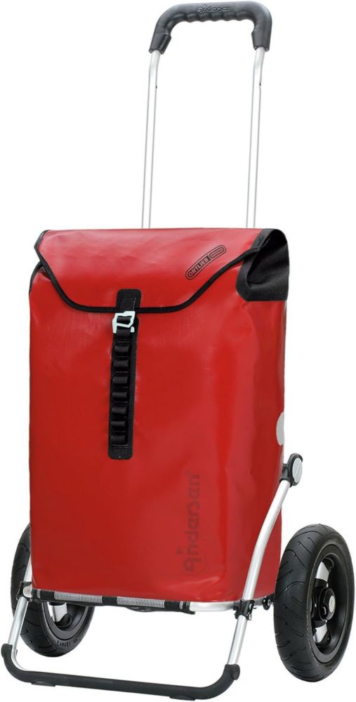 Chariot de Courses Andersen Royal Pliable Aluminium avec Sac Ortlieb Rouge 49L et Roue Pneumatique 25cm