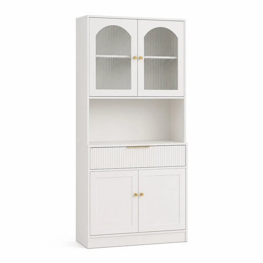 Buffet haut en bois avec portes vitrées et tiroir 180x80x40 cm