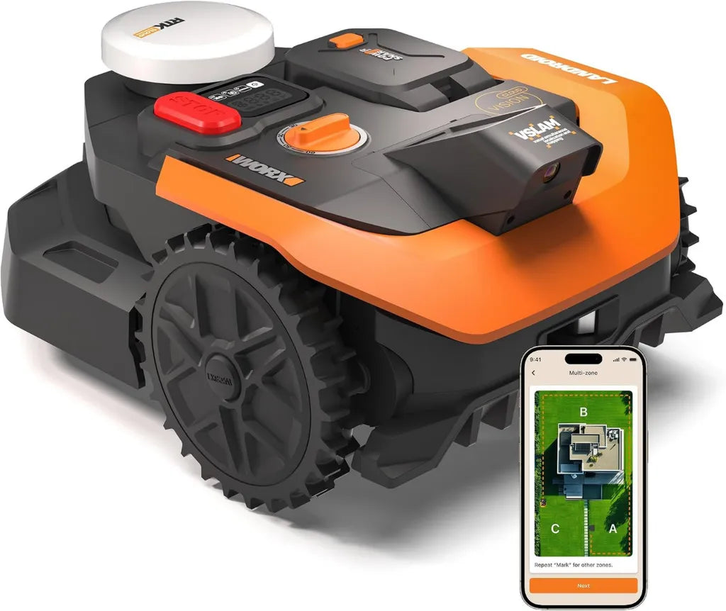 Robot Tondeuse WORX Vision 2WD WR303E, IA et Navigation Avancée, Sans Fil Périphérique, Jusqu'à 300 m²