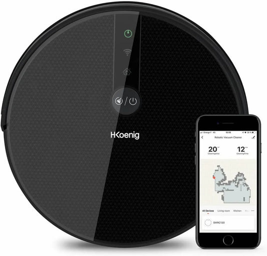 Aspirateur Robot Intelligent H.Koenig SWRC130 avec Gyro+ et WaterMop, Silencieux et Puissant, Connexion WiFi, Autonomie 120min, 4 Modes de Nettoyage