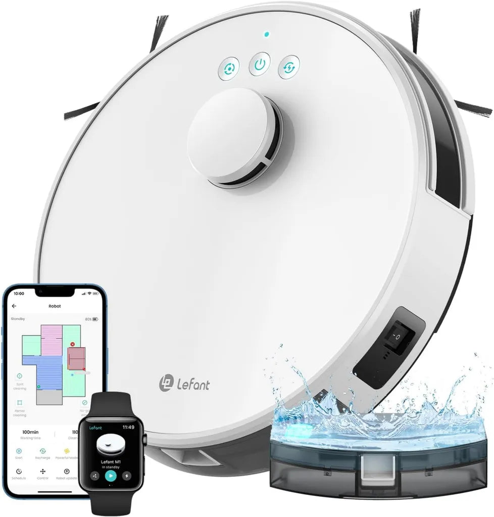 Aspirateur Robot 2 en 1 Lefant M1 avec Navigation LiDAR, 4000Pa, Compatible Alexa/APP/WiFi, pour Sols et Tapis