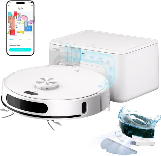 Aspirateur Robot 8000Pa avec Station Auto-Vidange, 220 min d'Autonomie, Navigation LiDAR, Compatible Alexa, Pour Poils et Sols