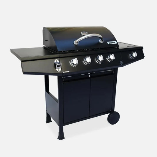 Barbecue à Gaz 4 Brûleurs + Feu Latéral avec Thermomètre - Noir