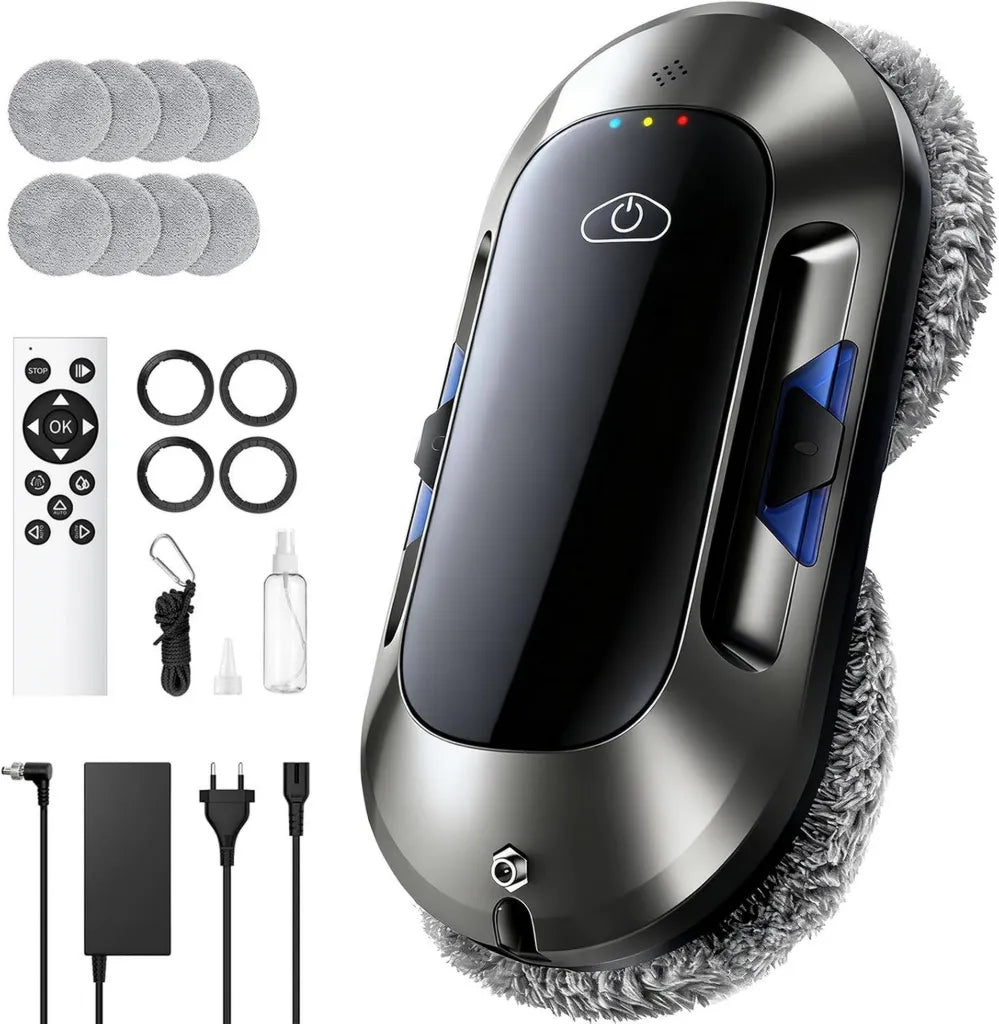 Robot Laveur de Vitres 6000Pa, Double Buse avec Télécommande, Nettoyage Spirale et Navigation Intelligente