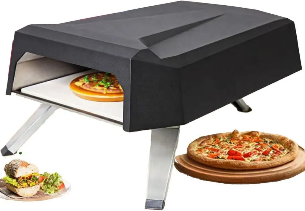 Four à pizza à gaz propane avec housse et support, idéal pour maison, restaurant ou camping