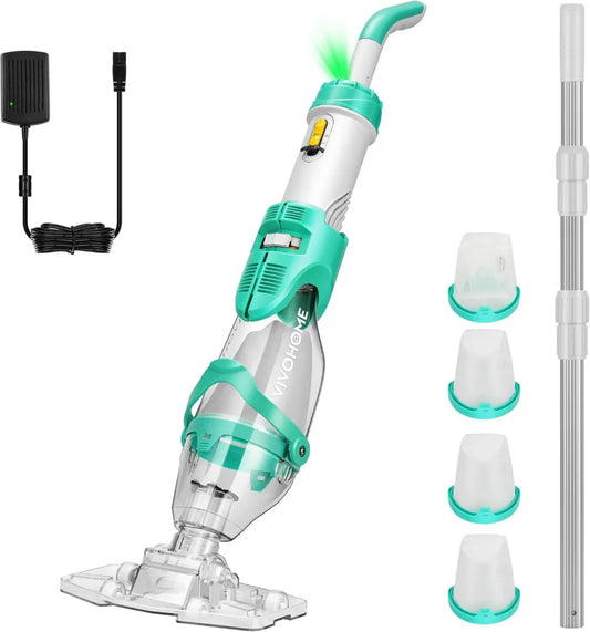 Nettoyeur de Piscine sans Fil VIVOHOME 72LPM avec Batterie Rechargeable, 4 Sacs Filtrants et Perche Télescopique