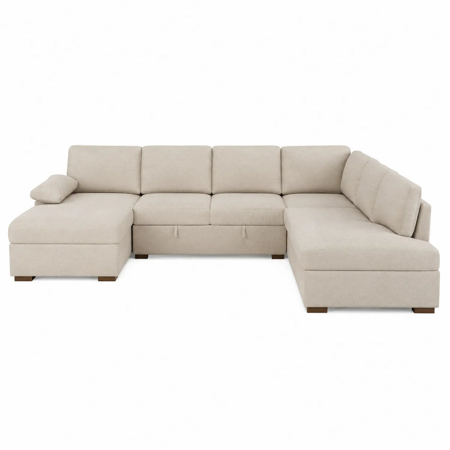 Canapé d'angle en tissu beige avec cadre en bois 300x220x90 cm