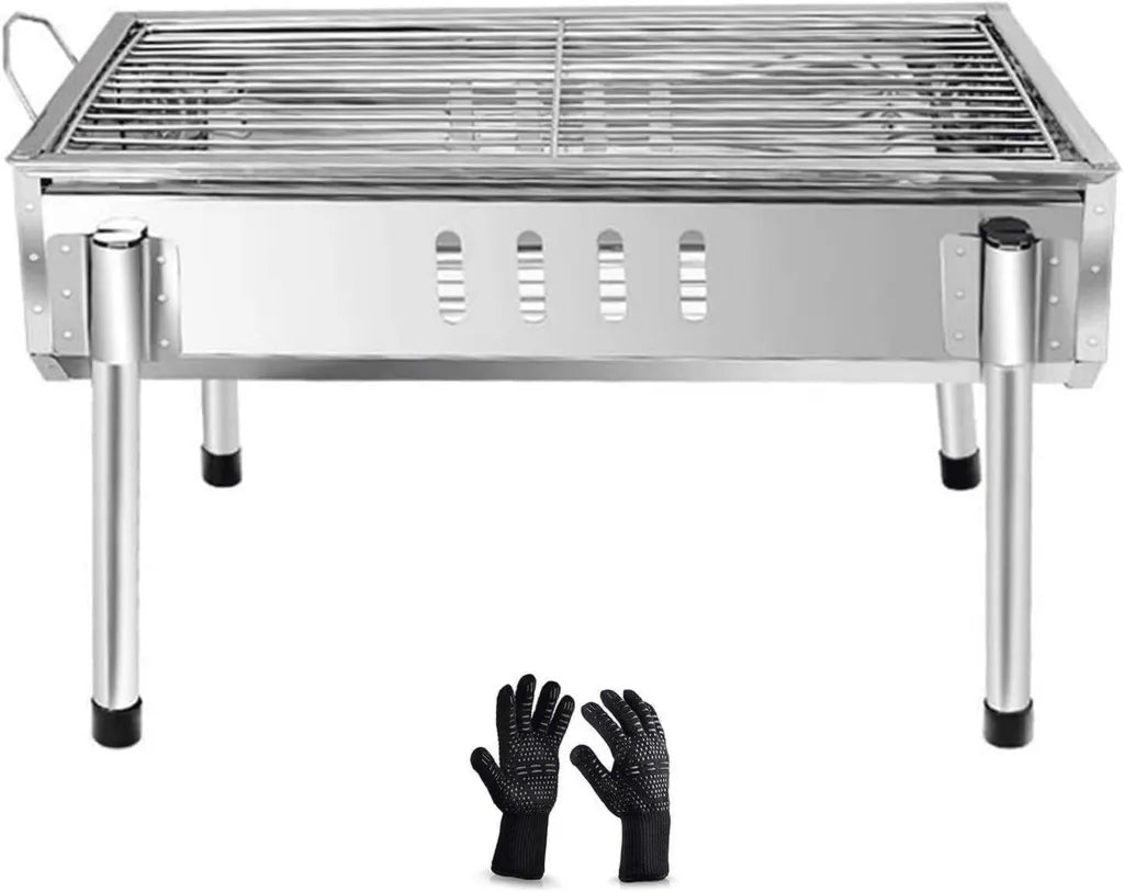 Gril à charbon portable en acier inoxydable pour intérieur et extérieur - Pliable