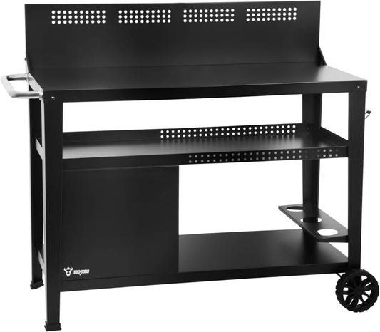 Chariot de Barbecue Extérieur avec Table de Travail et Pare-Vent - Noir - 125x57x104 cm