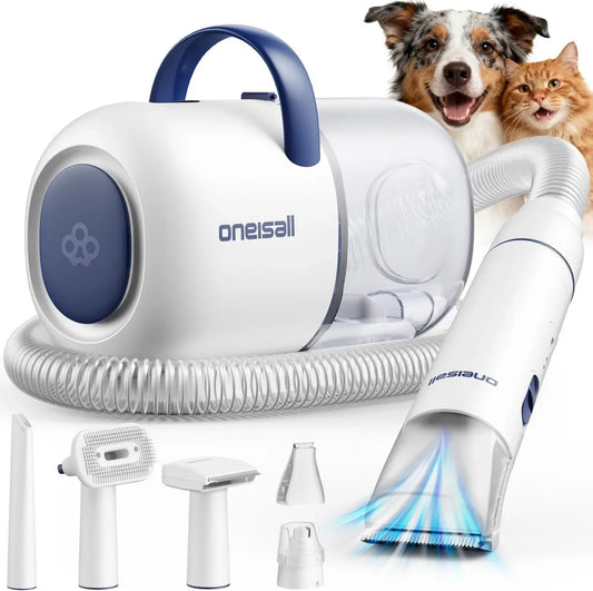 oneisall Tondeuse et Aspirateur Professionnel pour Animaux, 15000 Pa, Silencieux, 6 Accessoires de Toilettage, Capacité 2L pour Poils Longs
