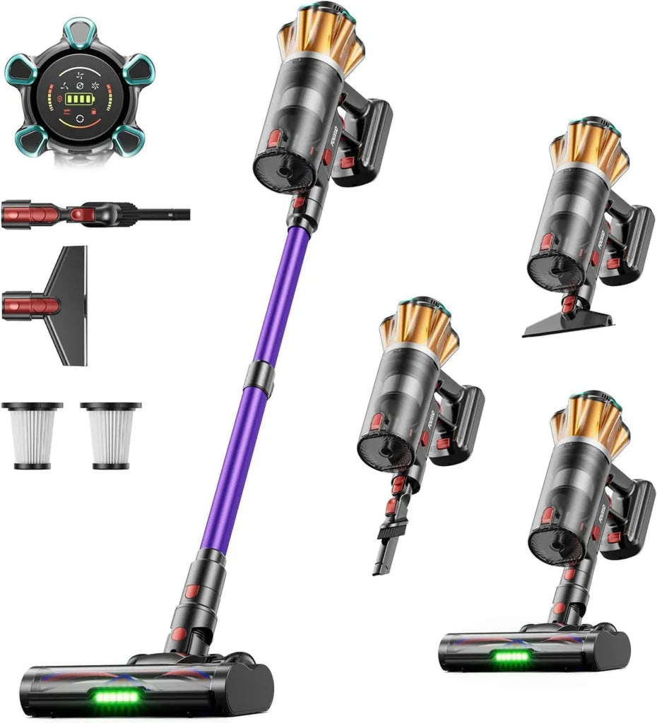 Aspirateur Balai sans Fil 650W 55KPa, 70 min d'Autonomie, Capacité 1,8L, Écran LED, Autoportant, Anti-Enchevêtrement, Parfumé, Idéal pour Poils d'Animaux et Sols