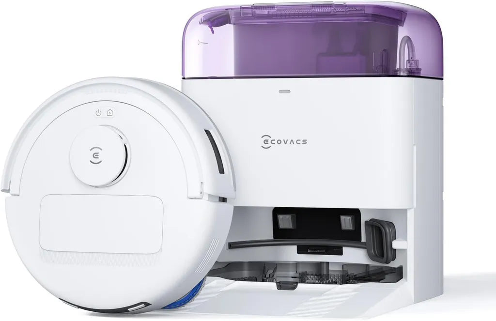 Robot Aspirateur ECOVACS DEEBOT Mini, 8000 Pa, Technologie ZeroTangle 2.0, TrueMapping, Séchage 45°C, Vidage Automatique, Nettoyage Profond Intelligent, Violet