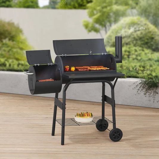 Barbecue Fumoir avec Thermomètre et Étagère en Acier Inoxydable - 115 x 110 x 64 cm - Noir