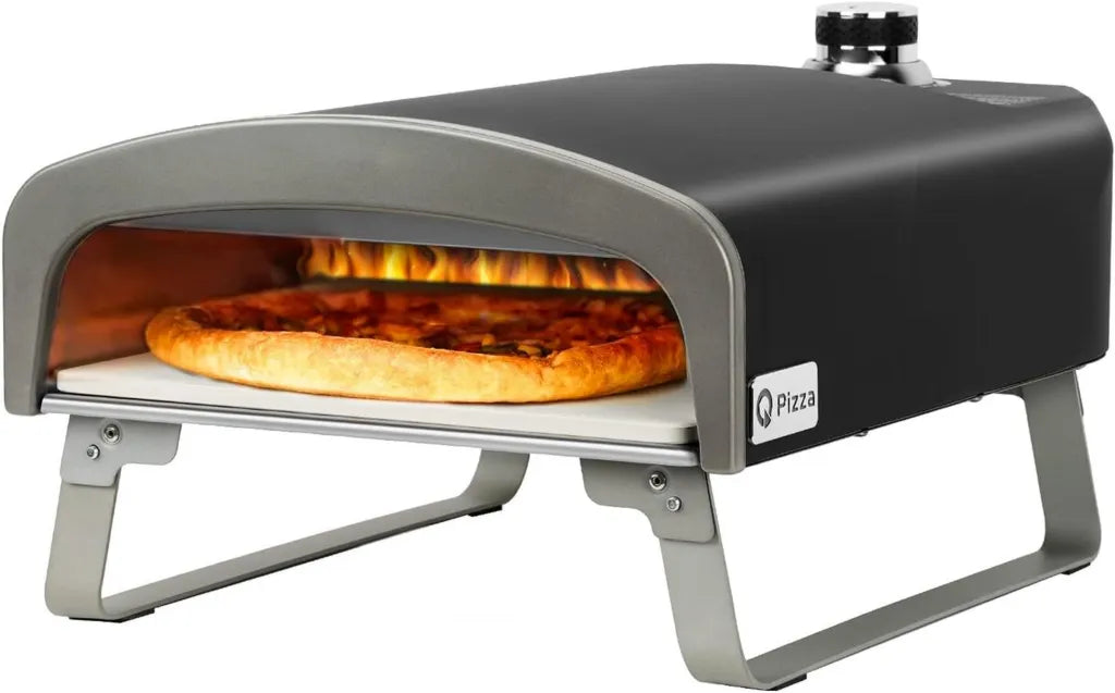 Four à pizza portable au gaz 50 mbar avec pierre de cuisson 33 cm pour jardin noir