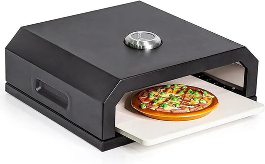 Four à pizza portatif avec thermomètre, compatible charbon et gaz pour camping
