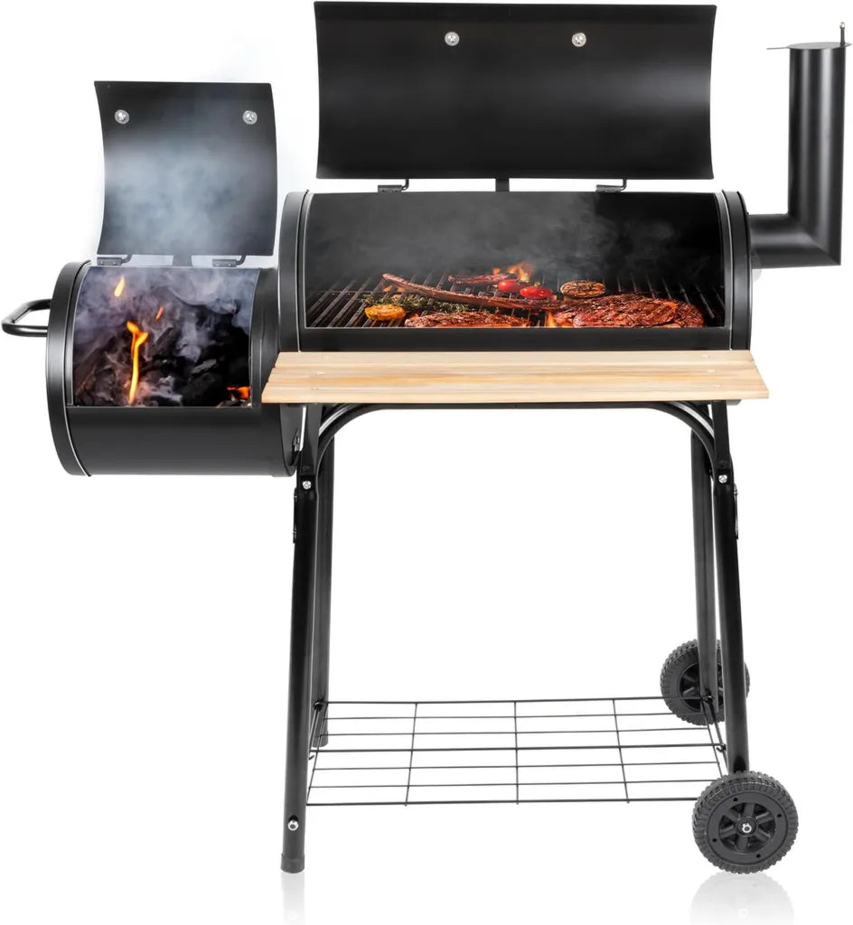Barbecue Fumoir à Charbon avec Cheminée Réglable - Grande Taille 104x58x114 cm
