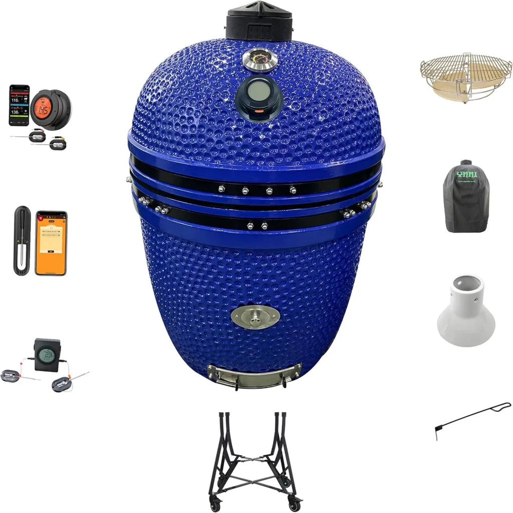 Gril en céramique Kamado 53 cm avec fumeur et accessoires complets