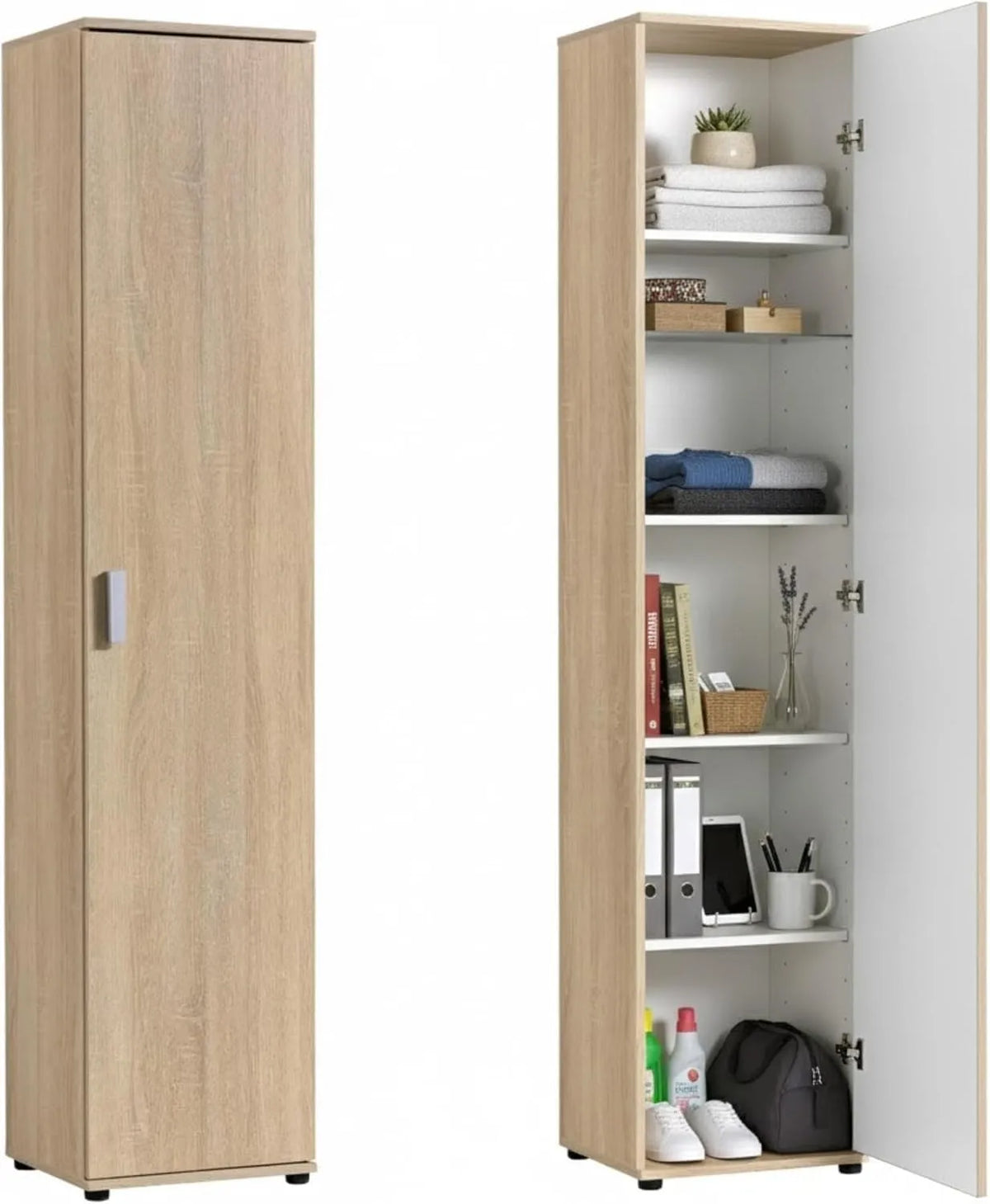Armoire de rangement – avec Bibliothèque et étagère de rangements, 1 porte, 4 étagères, 40 × 35 × 184 cm, 40 cm