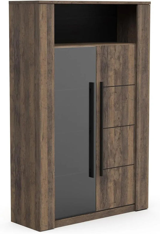 Vitrine et armoire d'exposition – en bois, 2 Portes, 114 × 176 × 40 cm, noir