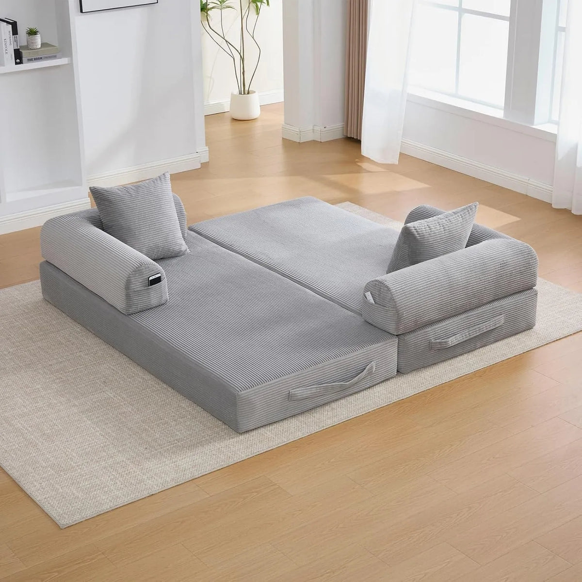 Canapé: DIY, en métal, en velours côtelé, convertible, avec coussins, 2 Places, gris